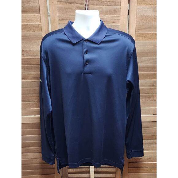 adidas Men's L Climalite Performance Golf Polo Shirt Blue, Long Sleeve - Picture 2 of 6